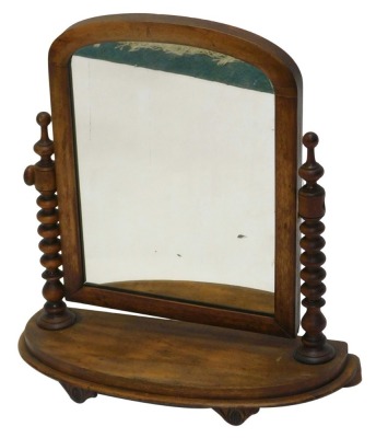 A 19thC satin walnut dressing table mirror, with arched plate and bow fronted base, 52cm wide.