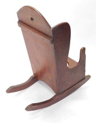 A 19thC country made child's red stained pine commode rocking chair, with shaped back. - 2