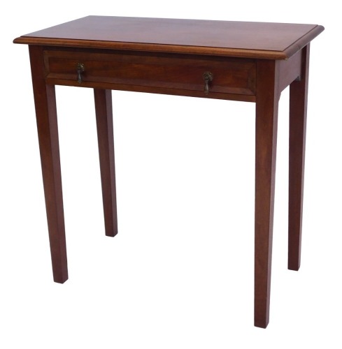 A mahogany side table, the rectangular top with a moulded edge, above frieze drawer, on square tapering legs, 74cm high, 72cm wide.