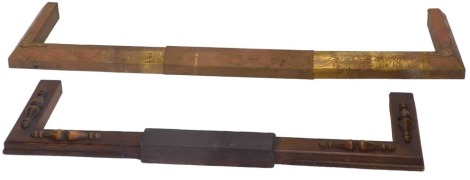 A 1920s oak fire curb or fender, and hammered brass fender. (2)