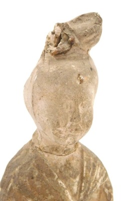 A Tang Dynasty sancai glazed figure of a lady, modelled in standing pose, 25cm high. - 5