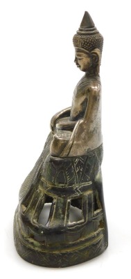 A Cambodian bronze figure, of a seated Buddha, raised on a pierced and engraved base, 15cm high. - 2