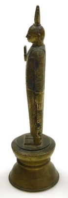 A Sri Lankan brass figure of Buddha, modelled in standing pose, raised on a waisted circular base, 25cm high, and four further brass figures of deities. (5) - 3