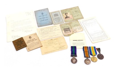 A WWI medal pair, comprising British War medal and Victory medal, inscribed to 24314 Pte. H Mullaney, Yorks and Lancs Rgt., bronze Peace medal 1919 and George V General Service medal with Iraq clasp, inscribed to 42684 Pte. J Mullaney, East Yorks Rgt., wi