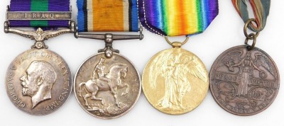 A WWI medal pair, comprising British War medal and Victory medal, inscribed to 24314 Pte. H Mullaney, Yorks and Lancs Rgt., bronze Peace medal 1919 and George V General Service medal with Iraq clasp, inscribed to 42684 Pte. J Mullaney, East Yorks Rgt., wi - 2