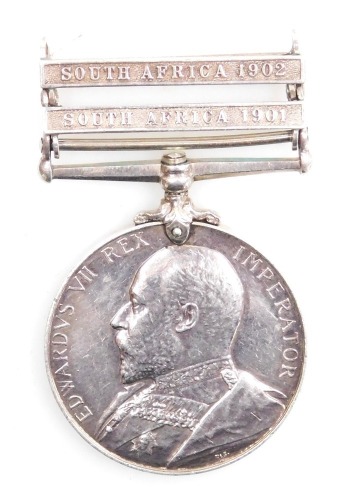 A King's South Africa medal, with two clasps for South Africa 1901 and 1902, inscribed to 2011 Pte. W Galbraith, Lincolnshire Rgt., lacking ribbon.