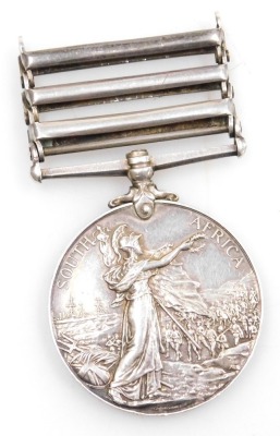 A Queen's South Africa medal, with clasps for Transvaal, Orange Free State, and Cape Colony, inscribed to 5238 Pte. R Fox, Second Lincolnshire Rgt., lacking ribbon. - 2