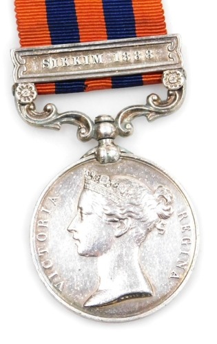 An India General Service medal, with Sikkim 1888 clasp, inscribed to Sgt. D Tansey, 2nd 13th.