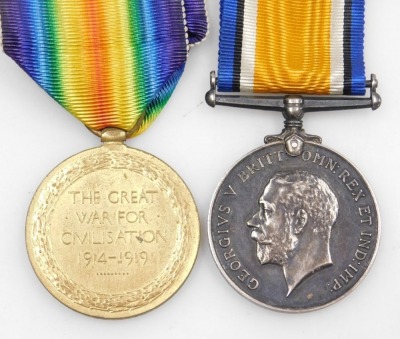 A WWI medal pair, comprising 1914-18 British War medal and Victory medal, inscribed to 29054 Pte. G Hindley, East Yorkshire Rgt. - 2