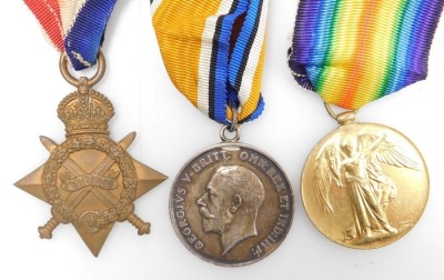 A WWI medal trio, comprising 1914-18 British War medal, 1914-15 Star and Victory medal, inscribed to T4-1604 Pte. R Mansfield, Royal Lancaster Rgt. - 2