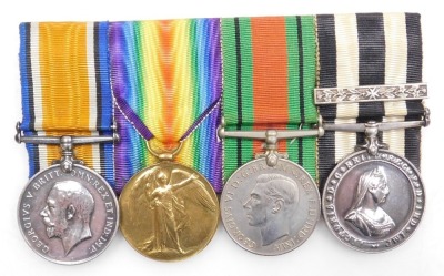 A WWI medal pair and later medals, comprising 1914-18 British War medal and Victory medal, inscribed to 36099 Sgt. E Ward, Northumberland Fusiliers, together with WWII Defence medal and St Johns Ambulance Long Service medal and bar, inscribed 29236 Cpl. E - 2