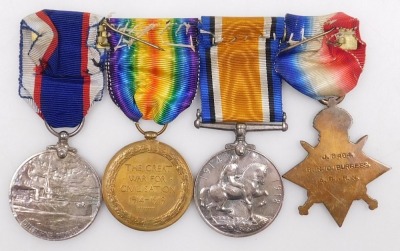 A WWI medal group, comprising 1914-18 British War medal, 1914-15 Star, Victory medal and Royal Fleet Reserve Long Service and Good Conduct medal, inscribed to J6464 B R C Burgess L Sea, RNR and RFR. - 2