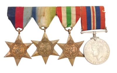 WWII medal group, comprising 1939-45 star, Atlantic star, Italy star and 1939-45 British War medal.