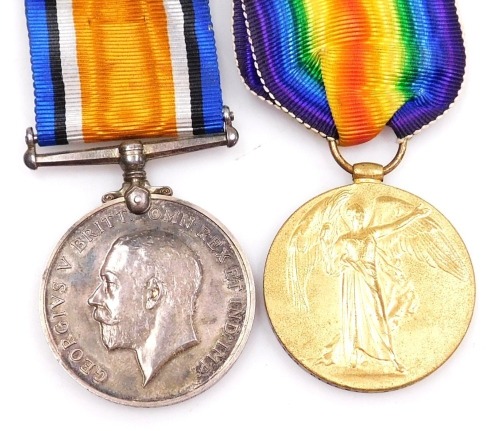 A WWI medal pair, comprising British War medal and Victory medal, inscribed to 55456 Pte W G Wood, Highland Light Infantry.