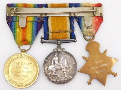 A WWI and WWII medal group, comprising 1914-15 Star, British War medal and Victory medal, inscribed to 9645 Pte. G L Wootten, Wiltshire Rgt., and WWII 1939-45 British War medal, Defence medal and 1939-45 Star. - 3