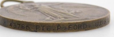 A WWI Victory medal, inscribed to 43765 Pte. P Ford Durham Light Infantry, lacking ribbon. - 3