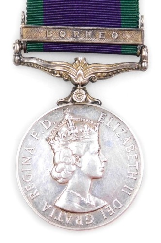 A Queen Elizabeth II General Service Campaign medal 1962-2007, inscribed to 23881313 Gnr. R J Stabler, Royal Artillery, with Borneo clasp.