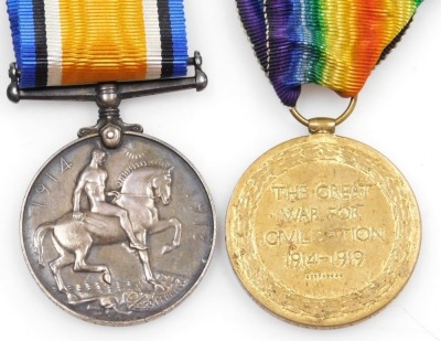 A WWI medal pair, comprising 1914-18 British War medal and Victory medal, inscribed to 35239 Cpl. T Holmes, Cheshire Rgt. - 2