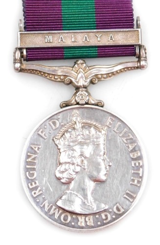 Queen Elizabeth II General Service medal, with Malaya clasp, inscribed to 5026455 ACI T I Chappel, RAF.