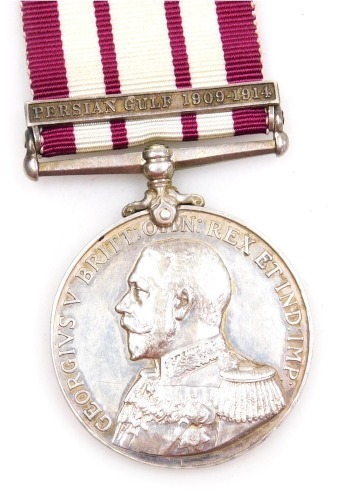 A George V Naval General Service medal, with Persian Gulf 1909-14 clasp, inscribed to 228164 W Blundel, HMS Highflyer.