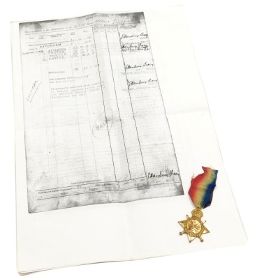 A WWI 1914-5 Star, inscribed to 14336 Pte. A Lichfield, Coldstream Guards, with facsimile documentation.