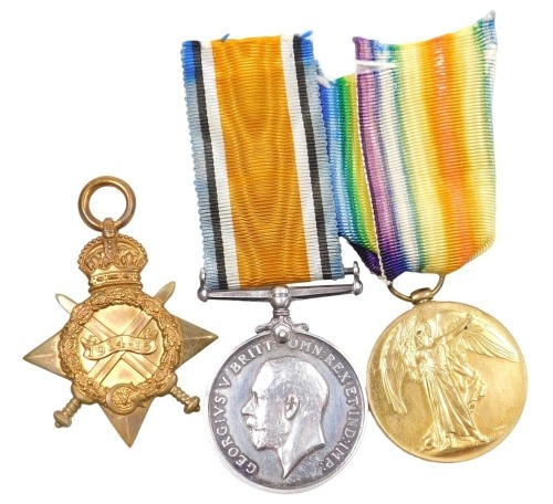 A WWI medal trio, comprising 1914-18 British War medal and Victory medal, and 1914-15 Star, inscribed to 2066 Pte. G Burton, RAMC.