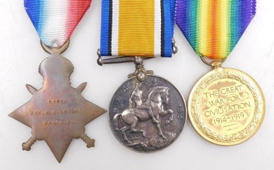 A WWI medal trio, comprising 1914-18 British War medal, 1914-15 Star and Victory medal, inscribed 11974 Pte. HA Wright, Manchester Rgt., all with replacement ribbons. - 2