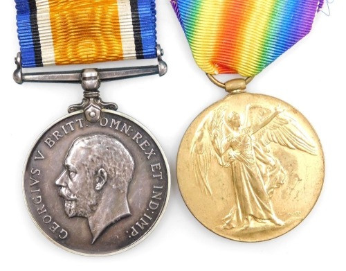 A WWI medal pair, comprising 1914-18 British War medal and Victory medal, inscribed to 45159 Pte. R Brown, Yorkshire Rgt.