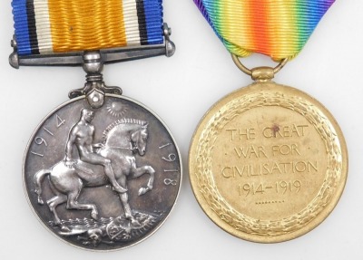 A WWI medal pair, comprising 1914-18 British War medal and Victory medal, inscribed to 45159 Pte. R Brown, Yorkshire Rgt. - 2