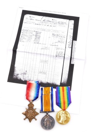 A WWI medal trio, comprising 1914-18 British War medal, 1914-15 Star and Victory medal, inscribed K26343 AE Willman, Sto 1, Royal Navy.