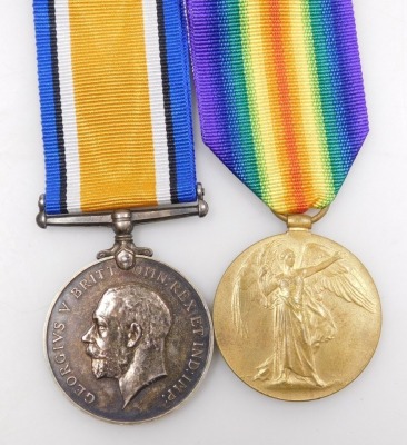 A WWI medal pair, comprising 1914-18 British War medal and Victory medal, inscribed to 202034 Pte. J Broome, Lancashire Rgt., both with replacement ribbons, and facsimile documentation. - 2