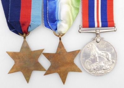 A WWII medal group, comprising 1939-45 British War medal, Atlantic Star and 1939-45 Star, to E Rushden, Bond Street, Macclesfield; as detailed on OHMS box, and Advanced Motorist medal for 1970, '71 and '72. - 3