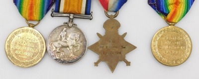 WWI medal trio, comprising 1914-18 British War medal, 1914-15 Star and Victory medal, inscribed to 13825 Pte G McWhannel, North Durham Fusiliers, and a Victory medal inscribed to 14-087831 J McWhannel, Army Service Corps. - 2