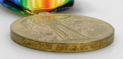 WWI medal trio, comprising 1914-18 British War medal, 1914-15 Star and Victory medal, inscribed to 13825 Pte G McWhannel, North Durham Fusiliers, and a Victory medal inscribed to 14-087831 J McWhannel, Army Service Corps. - 5