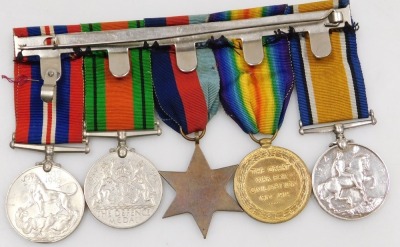 WWI and WWII medal group, comprising 1914-18 British War medal and Victory medal, 1939-45 British War medal, 1939-45 Star and Defence medal, the two WWI medals inscribed to 91707 Pte JT Burton, Notts & Derby Regiment. - 2