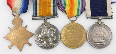 A WWI medal group, comprising 1914-18 British War medal, 1914-15 Star, Royal Naval Long Service and Good Conduct medal, and Victory medal, inscribed to 342371 Alfred Edwards Armourer HMS Pembroke. - 2