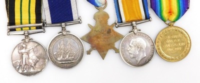 Africa General Service medal with World War I group, comprising Africa General Service medal with Somaliland 1902-1904 clasp, inscribed to G Price Pte Royal Marines HMS Hyacinth, a Naval Long Service and God Conduct medal, inscribed to PLY 11312 G Price S - 2