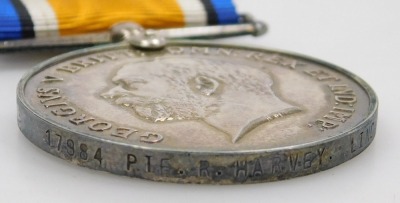 WWI medal trio, comprising 1914-18 British War medal, 1914-15 Star and Victory medal, inscribed to 17984 Pte R Harvey Lincolnshire Regiment (7th Bn), with postal envelope and Record Office letter, and with facsimile details and additional casualty detail - 4