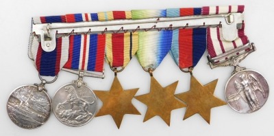 A George V and Queen Elizabeth II medal group, comprising George VI General Service medal with Naval Service medal ribbon and Palestine clasp, inscribed to 22212136 S/Sgt SJ Morris Royal Signals, 1939-45 British War medal, 1939-45 Star, the Atlantic Star - 2