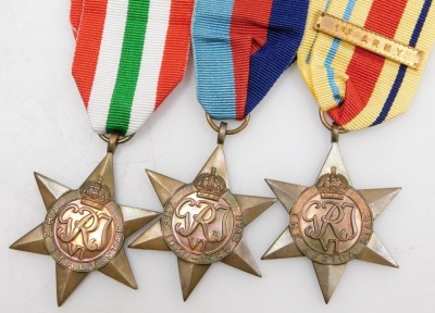 A WWII medal group, comprising 1939-45 British War medal, 1939-45 Star, Italy Star, Africa Star with 1st Army clasp, Defence medal and George VI Territorial Efficiency medal, with original box to 7600298 B Thackray REME. - 2