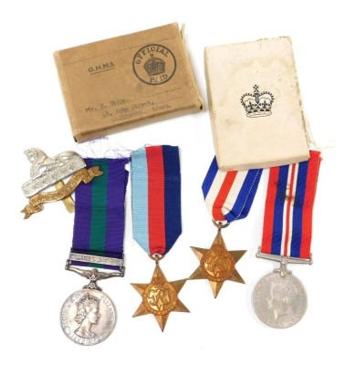 A WWII medal group and other, comprising 1939-45 British War medal, the France and Germany Star and the 1939-45 Star, issued to 14660353 Pte John Richard Shipp, Second Battalion Lincolnshire Regiment, with Lincolnshire cap badge and OHMS original medal po