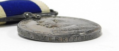 A Naval Distinguished Service medal group, comprising Victoria Egypt medal 1882 with Suakin 1884 clasp, Khedive's Star, Distinguished Service medal inscribed to 109404 TH Merryfield CPO HM Trawler Vale of Lennox Aux Patrol 1916, Royal Naval Long Service a - 5