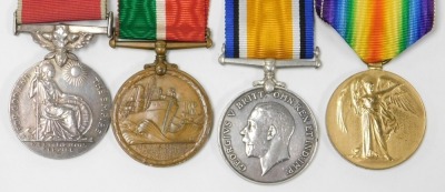 A WWI and WWII BEM medal group, comprising George V British Empire medal, 1914-18 British War medal (un-named) and Victory medal, Mercantile Marine medal, inscribed to William Galyer with Mine Clearance Service badge (Grimsby Trawlers), and WWII group inc - 4