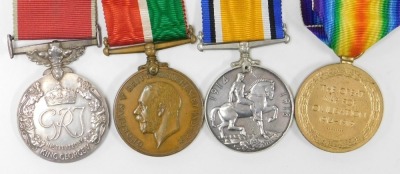 A WWI and WWII BEM medal group, comprising George V British Empire medal, 1914-18 British War medal (un-named) and Victory medal, Mercantile Marine medal, inscribed to William Galyer with Mine Clearance Service badge (Grimsby Trawlers), and WWII group inc - 5