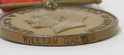 A WWI and WWII BEM medal group, comprising George V British Empire medal, 1914-18 British War medal (un-named) and Victory medal, Mercantile Marine medal, inscribed to William Galyer with Mine Clearance Service badge (Grimsby Trawlers), and WWII group inc - 7