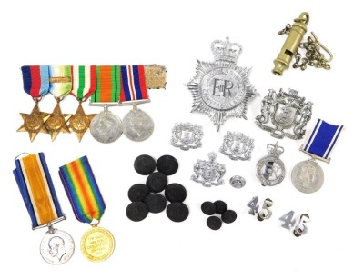 A WWI pair and WWII group with police interest, comprising 1914-18 British War medal and Victory medal inscribed to 240497 Sgt H Swinn Lincolnshire Regiment, and WWII medal group for his son PC George Swinn ex Royal Navy, Boston Borough Police and Lincoln