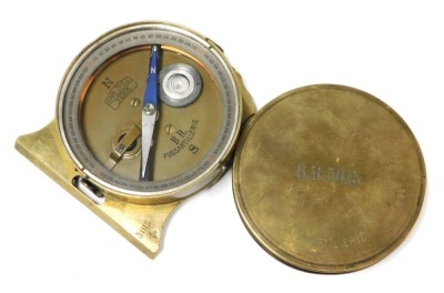 A WWI Imperial German brass fussartillerie aiming director compass, by Carl Zeiss, BR5015, number 6460, in brass case.