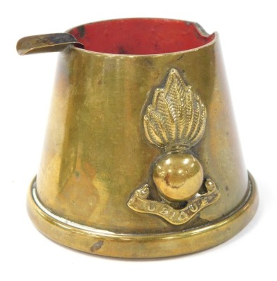 WWI trench art, including an artillery brass shell case ashtray, shell case brass bowl and bullet handled brass letter opener with Army Service Corps crest and the blade inscribed Arras and Corbi. - 2