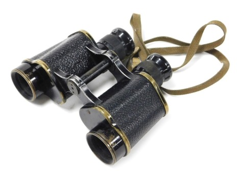 A pair of army issue field binoculars by Taylor-Hobson, circa 1941, Bino-Prism number 2 mark 2x6, serial number 60651, with canvas strap.