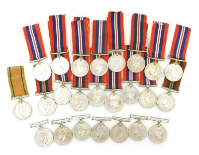 1939-45 British War medals, mainly with ribbons, some with odd ribbons. (24)